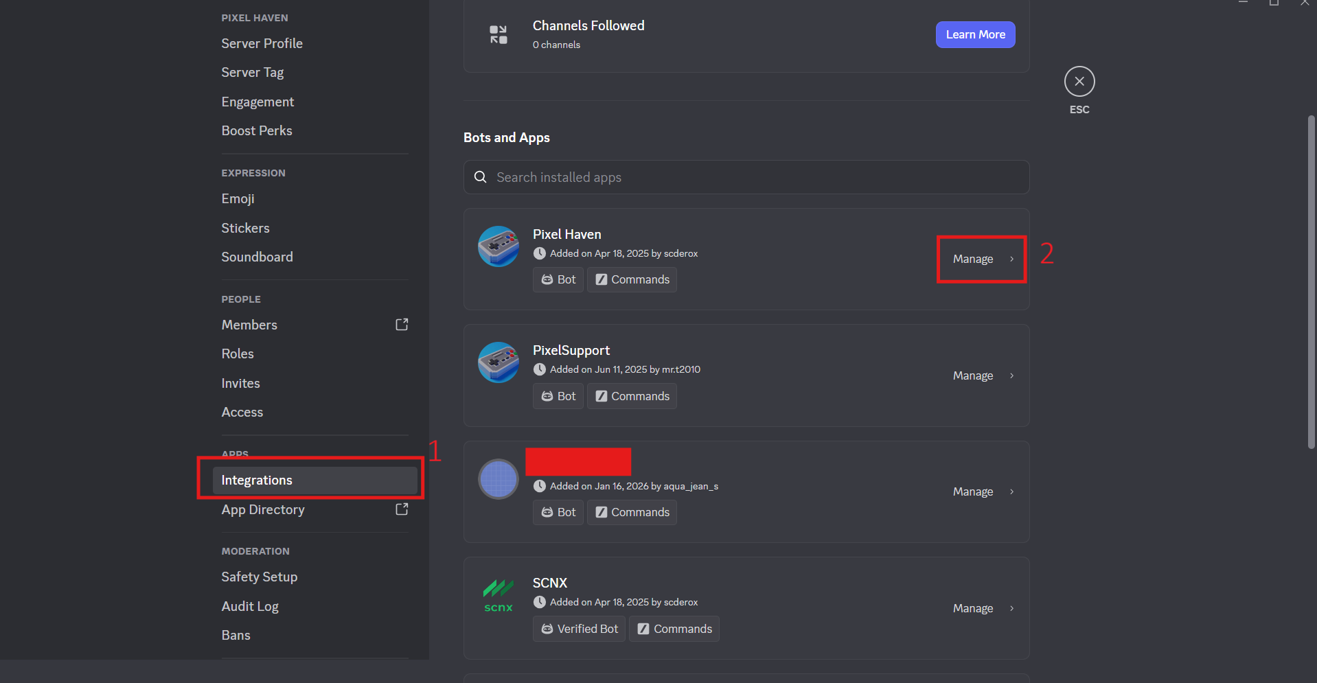 Command Permissions Menu, on how to access the permissions section